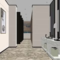 Modern Clean Public Restroom With Stalls Washbasins Marble Countertops Mirrors And Wall Paintings