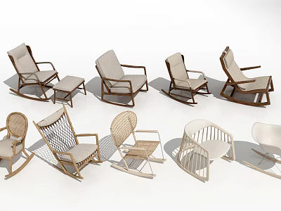 Various Modern Leisure Chairs With Wooden Frames And Different Seat Backrest Designs 3d model