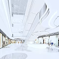 Modern Spacious Shopping Mall Hall With Elegant Streamlined Interior Lighting And Transparent Glass Skylight