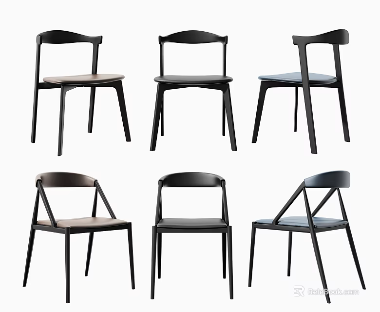 Modern Dining Chairs With Six Different Styles And Colorful Upholstered Seats 3d model 