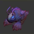 3D Render Fantasy Character And Mythical Creature With Purple Pink Horns Glowing Eyes Scaled Body