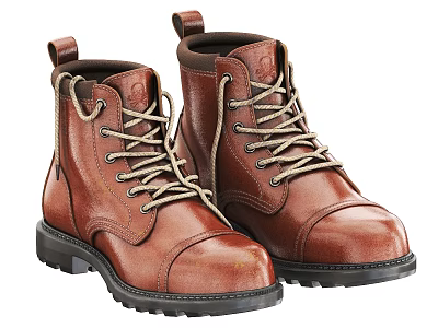 Brown Leather Lace-up Work Boots With Black Soles And Sturdy Design 3d model