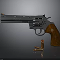 Classic Chrome Revolver With Polished Wooden Grip And Metal Barrel Near Bullets
