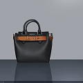 Stylish Black Leather Handbag With Brown Accent Strap And Metal Hardware Details