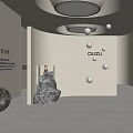 QUZU Exhibition Hall Interior With Light And Taste Theme Rock Display And Hanging White Spheres