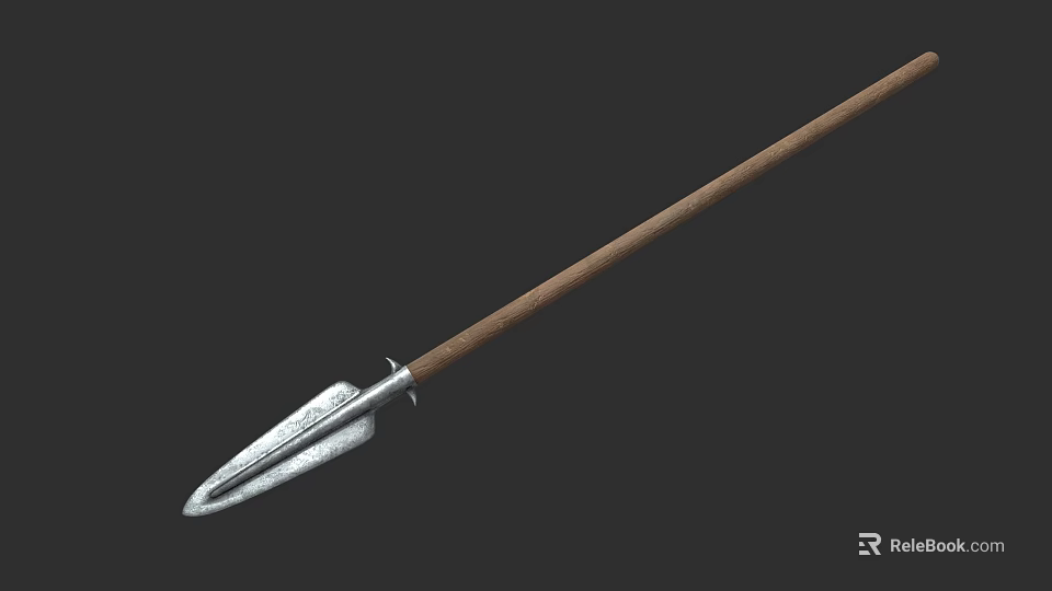 Classic Traditional Handcrafted Spear With Wooden Shaft And Metal Spearhead 3d model 
