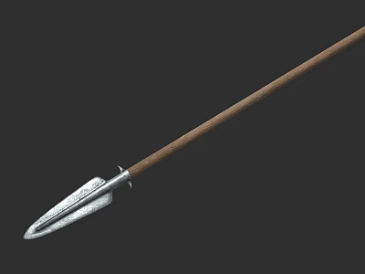 Classic Traditional Handcrafted Spear With Wooden Shaft And Metal Spearhead 3d model