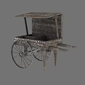 Rustic Vintage Wooden Street Vendor Cart With Canopy And Wooden Wheels