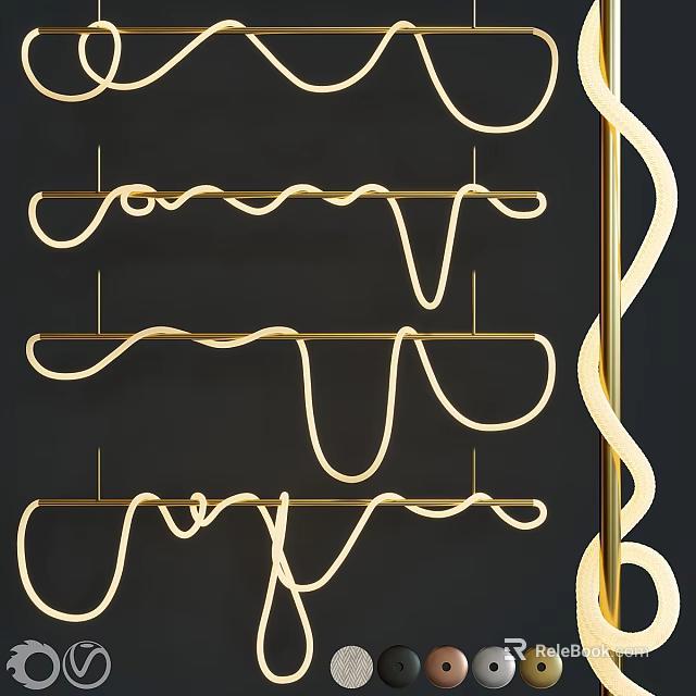 Modern Gold Curved Chandelier with Elegant Layered Design and Decorative Structure 3d model 