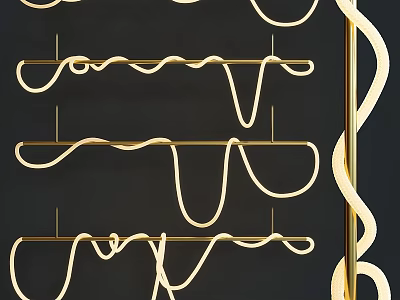 Modern Gold Curved Chandelier with Elegant Layered Design and Decorative Structure 3d model