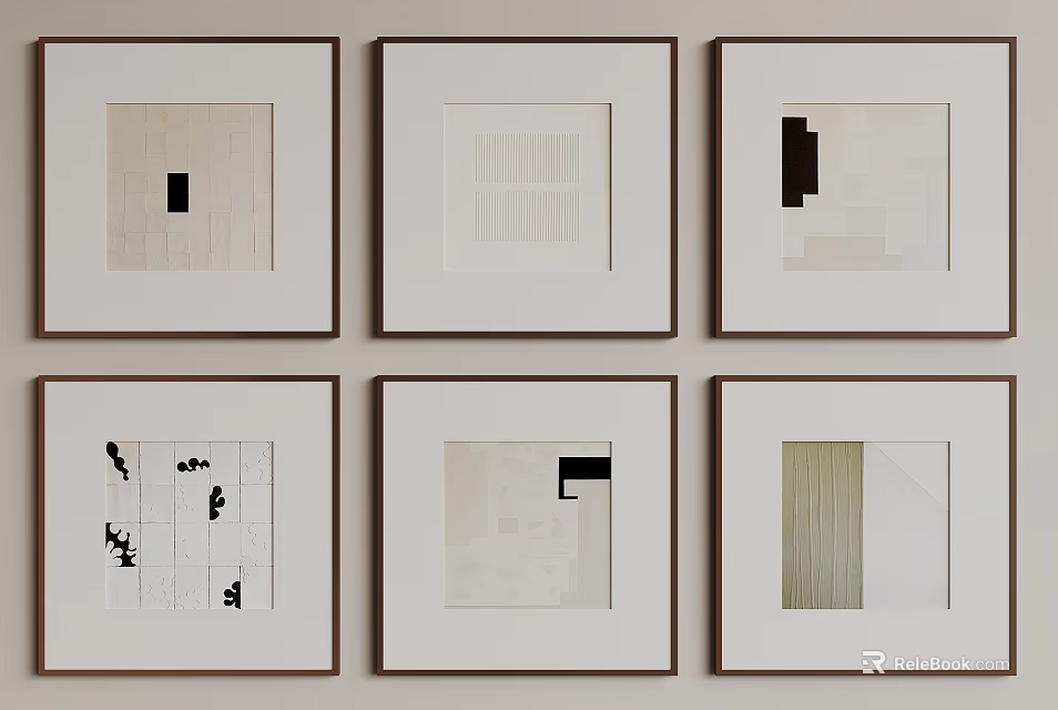 Abstract Paintings Framed Artwork With Geometric Patterns And Wall Display Layouts 3d model