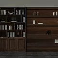 Wooden Bookshelf With Multi Compartment Layered Storage And Decorative Items 3d model