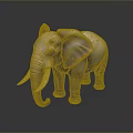 Realistic 3D Model Elephant with Long Tusks Big Ears and Gray Skin on Dark Background
