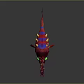 Cartoon Fish Character With Vibrant Red Purple Blue Fins Green Eyes And Sharp Teeth