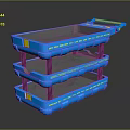 Blue Three Tier Storage Shelf with Yellow Handle Black Support Legs and Open Shelves