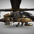Black And Gold Military Attack Helicopter With Rotors Weapon Systems And Cockpit