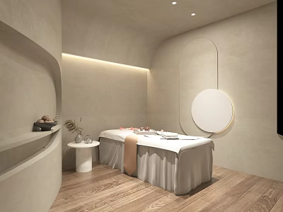 SPA Sauna Relaxation Room With Massage Bed Soft Lighting And Wooden Floors 3d model