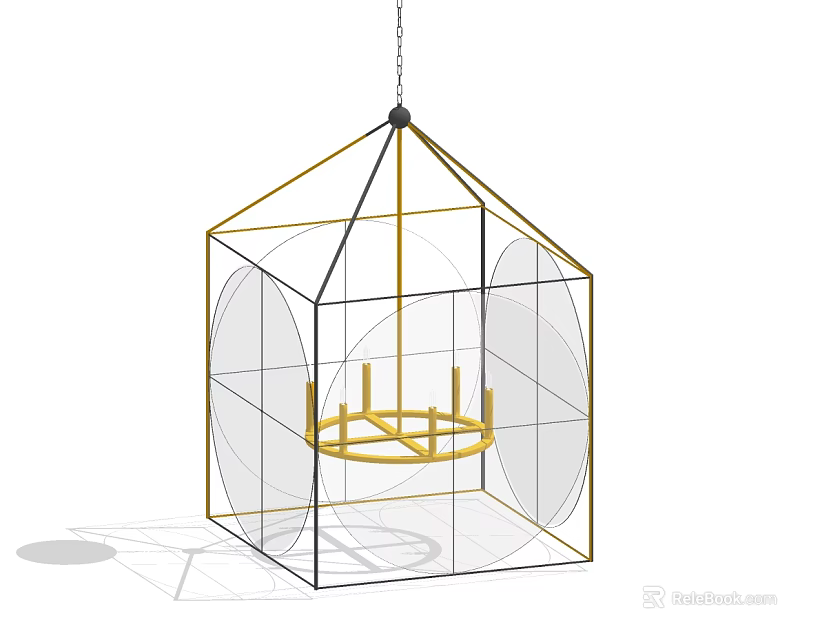 Modern Geometric Chandelier With Gold Metal Frame And Decorative Structure 3d model 