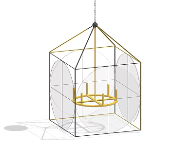 Modern Geometric Chandelier With Gold Metal Frame And Decorative Structure 3d model