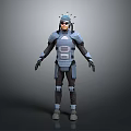 Mechanical Armored Biological Character Standing With Gray Blue Armor And Antenna Headpiece