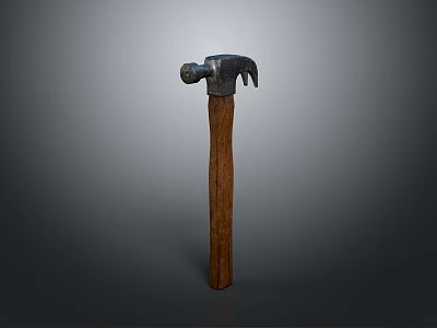 Vintage Metal Head Hammer With Wooden Handle On Gray Background 3d model