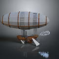 Vintage Airship With Canvas Envelope Wooden Frame Ladders And Gondola Propellers