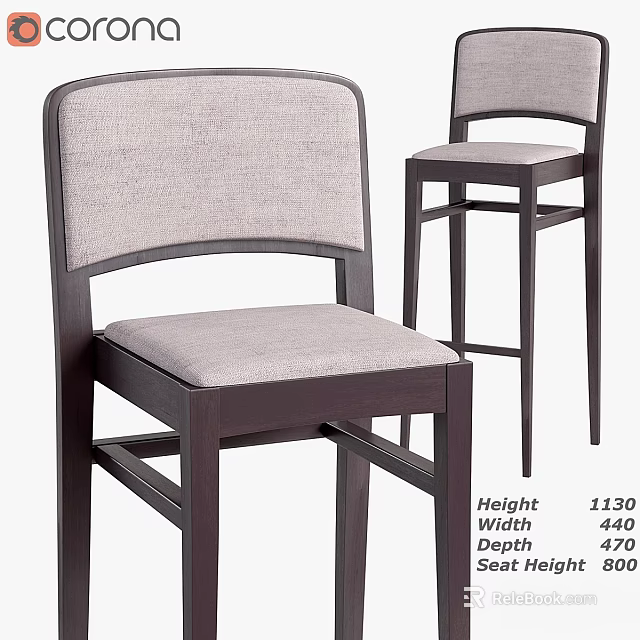 Modern Upholstered Chair With Dark Wooden Frame And Light Gray Fabric Cushion 3d model 