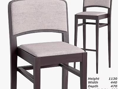 Modern Upholstered Chair With Dark Wooden Frame And Light Gray Fabric Cushion 3d model