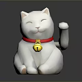 White Lucky Cat Decorative Furniture Ornament With Red Collar And Gold Bell