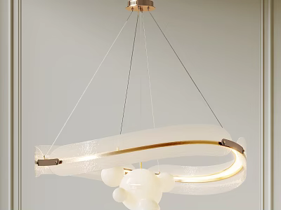 Modern Illuminated Pendant Light With Circular Golden Ring And White Glass Balls 3d model