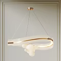 Modern Illuminated Pendant Light With Circular Golden Ring And White Glass Balls