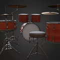 Red Drum Set With Tom Toms Snare Bass Drum Cymbals And Stands For Music Practice