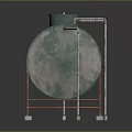 Rustic Industrial Cylindrical Metal Storage Tank With Support Stand And Pipes