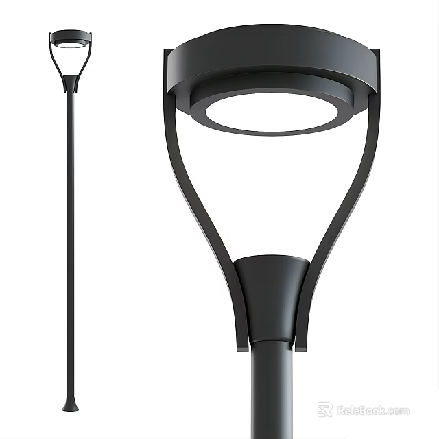 Contemporary Outdoor Light with Black Metal Pole Circular Shade and Modern Design 3d model 