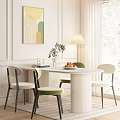 Modern Dining Table Set With Marble Top Green Velvet Chairs And Wall Art Floor Lamp