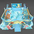 Kids Playground With Blue Water Wave Design Slide Climbing Frame And Cartoon Elements