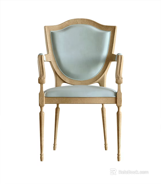 Single Chair with Light Blue Upholstered Seat Backrest and Elegant Wooden Frame Armrests 3d model 
