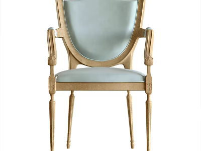 Single Chair with Light Blue Upholstered Seat Backrest and Elegant Wooden Frame Armrests 3d model
