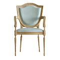 Single Chair with Light Blue Upholstered Seat Backrest and Elegant Wooden Frame Armrests