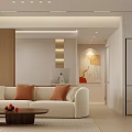 Modern Living Dining Room Interior With Beige Sofa Coffee Table Floor Lamp And Large Windows