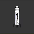 White Weapon Model With Blue Origin Lettering On Yellow Platform And Gray Background 3d model