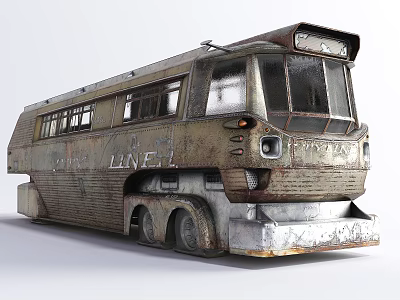 Vintage Rustic Bus with Worn Metal Exterior and LINE Lettering Classic Retro Design 3d model