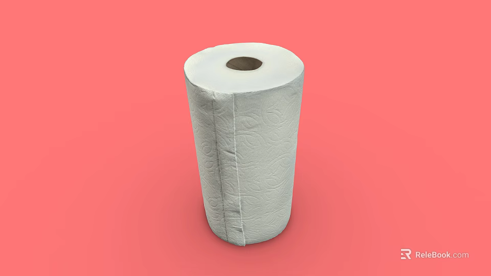Soft White Toilet Paper Roll Featuring Textured Design Placed On Pink Background 3d model 