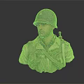 Detailed Game Movie Military Character Bust With Green Helmet Uniform And Rifle