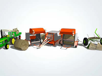 Agricultural Utility Vehicles With Tractor Baler And Farm Machinery Equipment 3d model