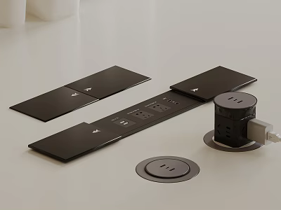 Black Modern Switch Panel With Multiple Electrical Outlets And Sleek Surface Design 3d model