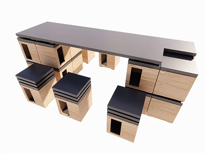 Modern Wooden Table and Chair Set With Black Tops and Minimalist Design 3d model