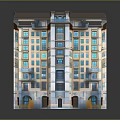 Classical Multi Story Residential Building With Arched Doors And Ornate Windows Facade