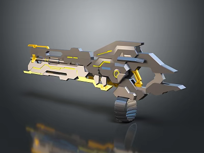 Futuristic Sci Fi Weapon With Gray And Yellow Mechanical Structure Design 3d model