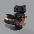 Classic Black Leather Single Chair With Wooden Arms And Round Base Tufted Design